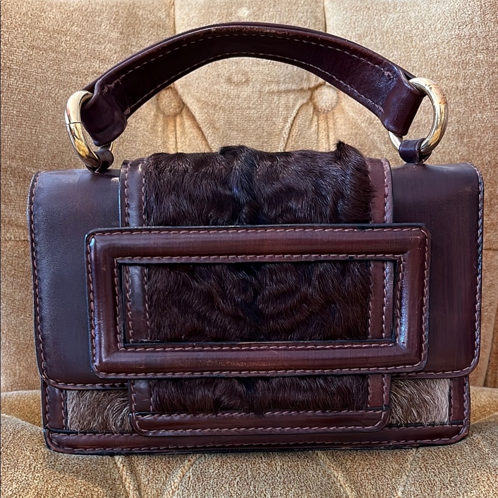 Tano Dark Brown Fur-Trimmed Mini Bag